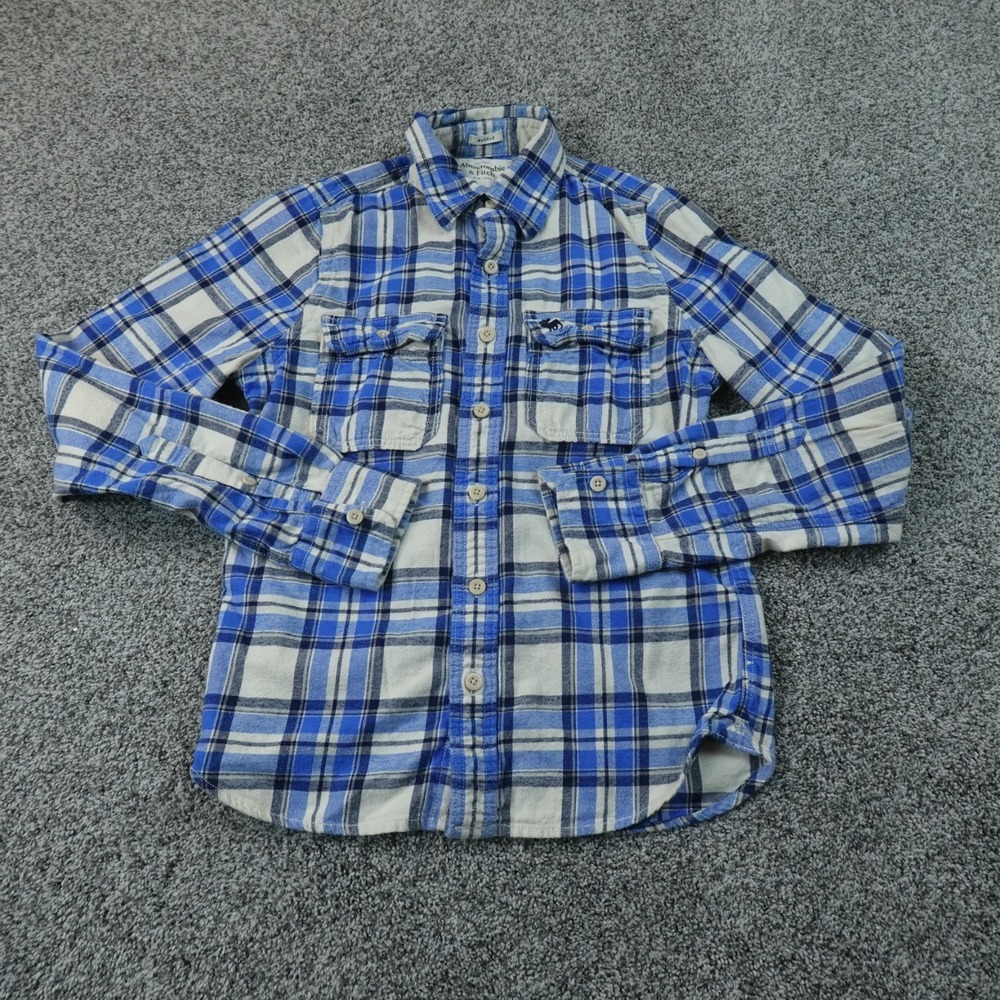 VTG Abercrombie Fitch Shirt Mens M Blue Plaid Flannel Muscle Button Up Y2K 00s